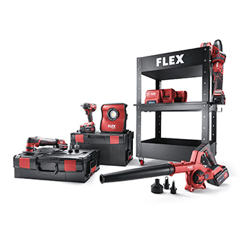 Flex akumulatorski set za polir majstore - polirka PXE 80 + udarni odvijač IW 1/2" + polirka XCE 8 125 + reflektor DWL 2500 + duvač BW 18.0 (513.539)