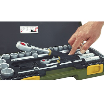 Proxxon 65-delna kompletna garnitura sa čegrtaljkama sa promenom smera zavrtanja i prihvatima 1/4" i 1/2" (P23286) - Slika 3